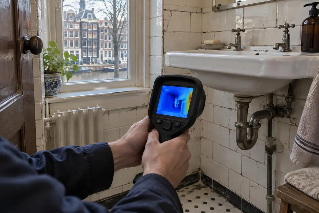 Lekdetectie Bussum – badkamer met oude leidingen achter de tegels