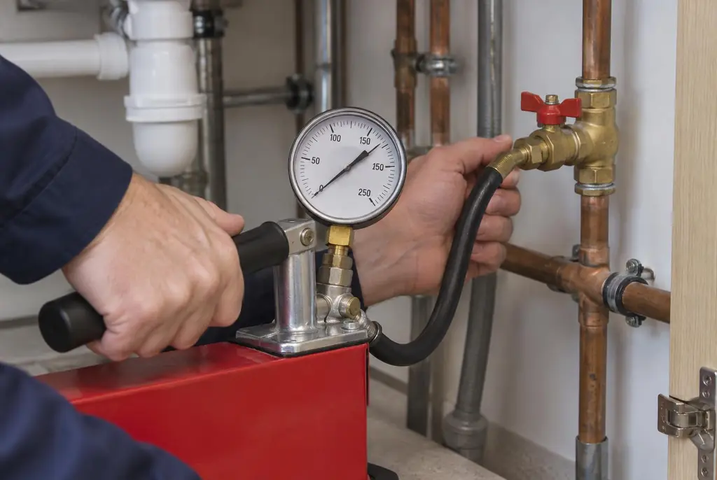 Lekdetectie Bussum – druktest op een waterleiding met een manometer
