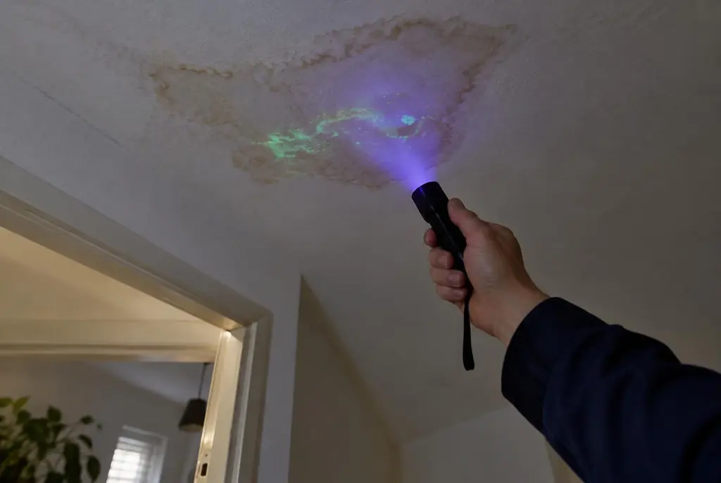 Lekdetectie Bussum – kleurstof controleren op het plafond met uv-licht