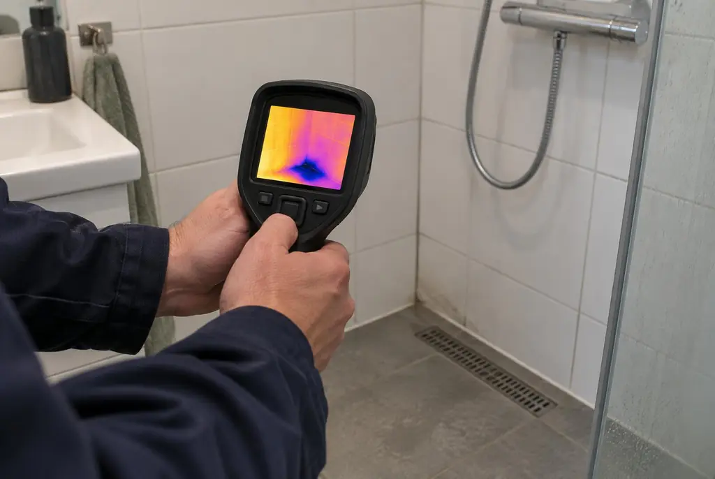 Lekdetectie Bussum – lekdetectiespecialist met warmtebeeldcamera in een badkamer